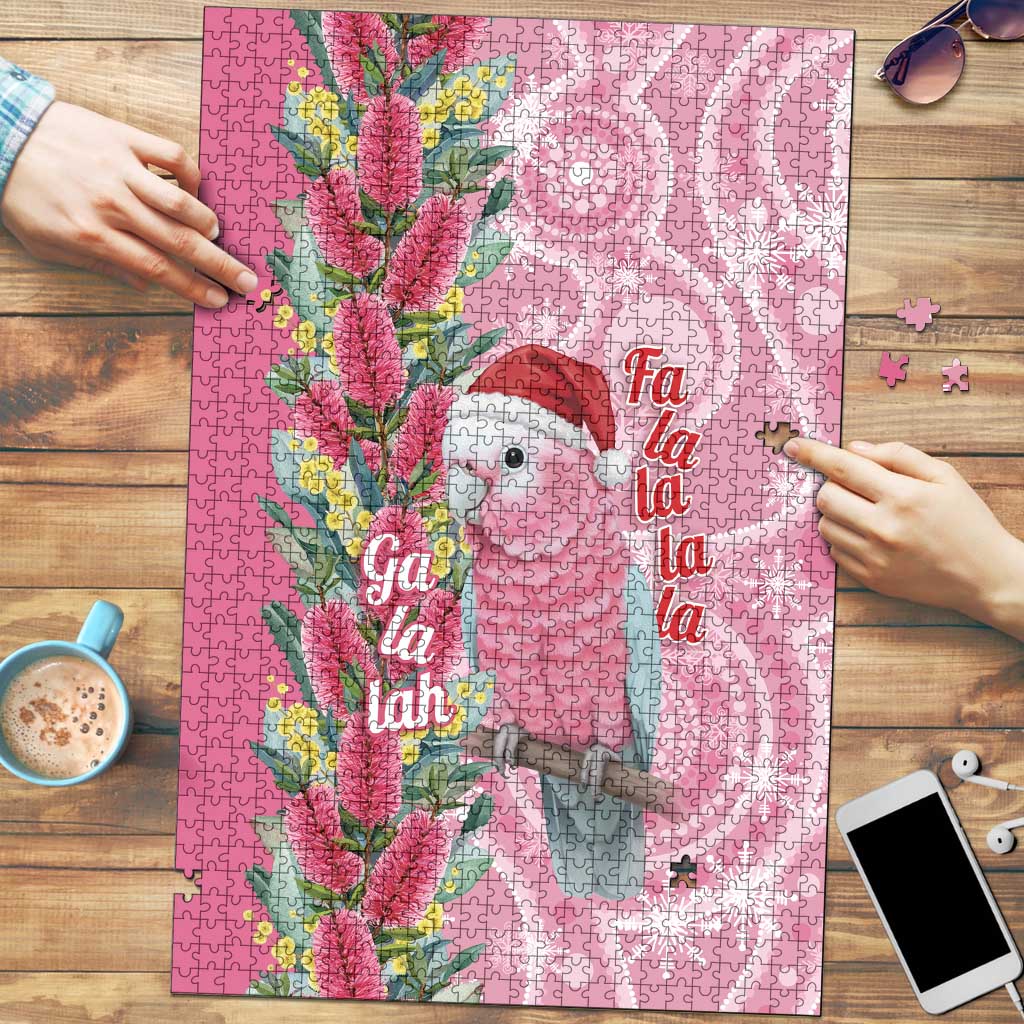 Australia Pink Galah Christmas Puzzle Falalalala Galalah Bottlebrush Aboriginal Art - Aussie Hoodie