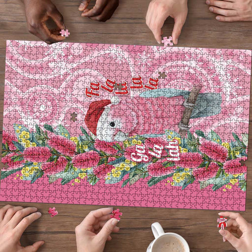 Australia Pink Galah Christmas Puzzle Falalalala Galalah Bottlebrush Aboriginal Art - Aussie Hoodie