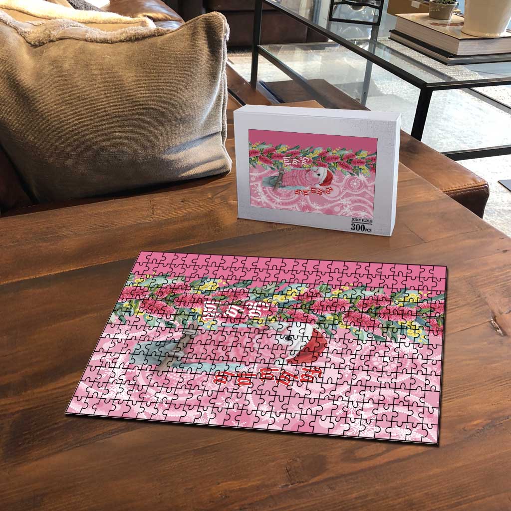 Australia Pink Galah Christmas Puzzle Falalalala Galalah Bottlebrush Aboriginal Art - Aussie Hoodie