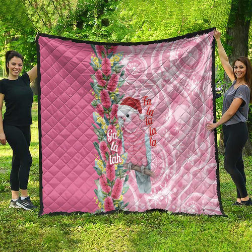 Australia Pink Galah Christmas Quilt Falalalala Galalah Bottlebrush Aboriginal Art - Aussie Hoodie