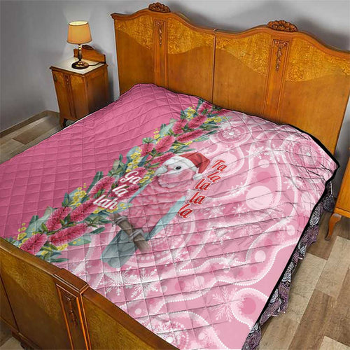 Australia Pink Galah Christmas Quilt Falalalala Galalah Bottlebrush Aboriginal Art - Aussie Hoodie