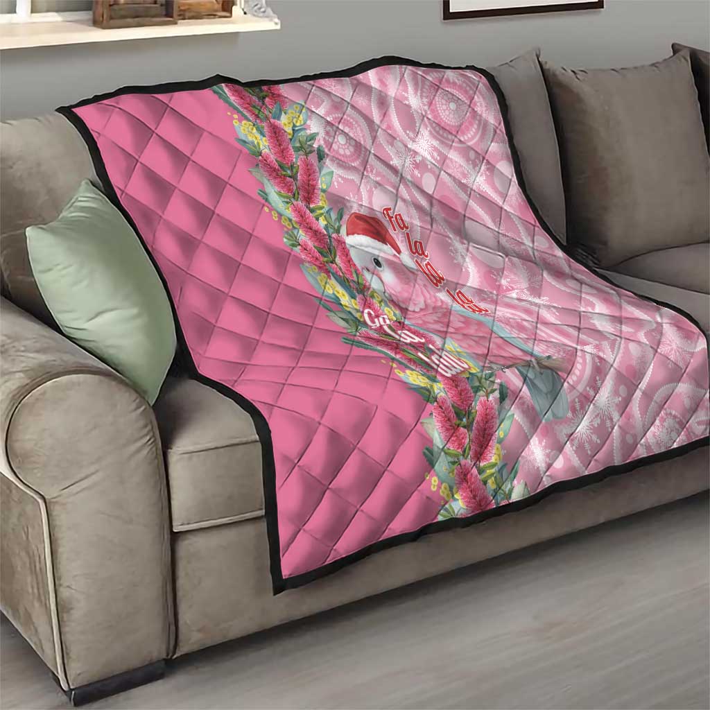 Australia Pink Galah Christmas Quilt Falalalala Galalah Bottlebrush Aboriginal Art - Aussie Hoodie