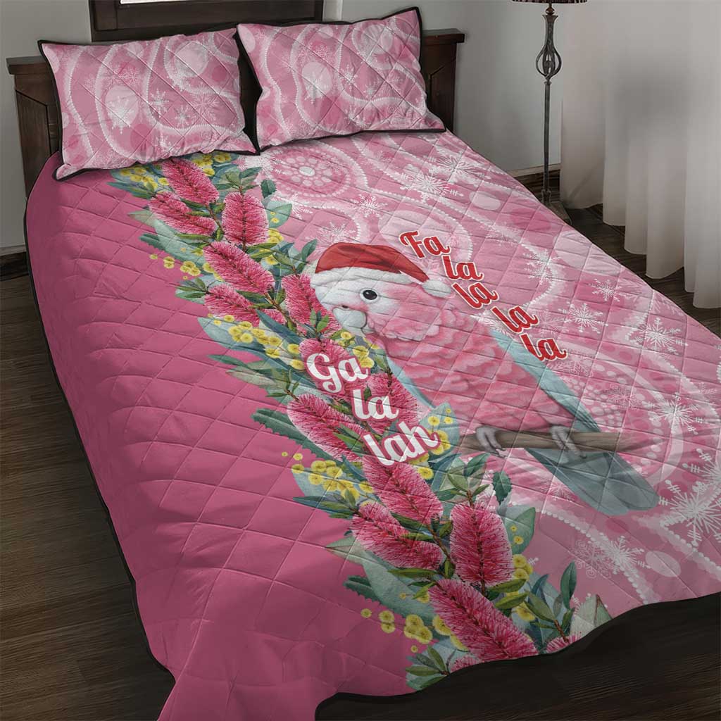 Australia Pink Galah Christmas Quilt Bed Set Falalalala Galalah Bottlebrush Aboriginal Art - Aussie Hoodie