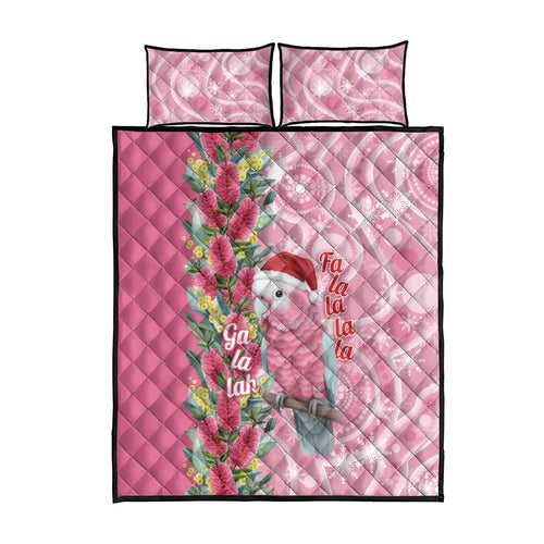 Australia Pink Galah Christmas Quilt Bed Set Falalalala Galalah Bottlebrush Aboriginal Art - Aussie Hoodie