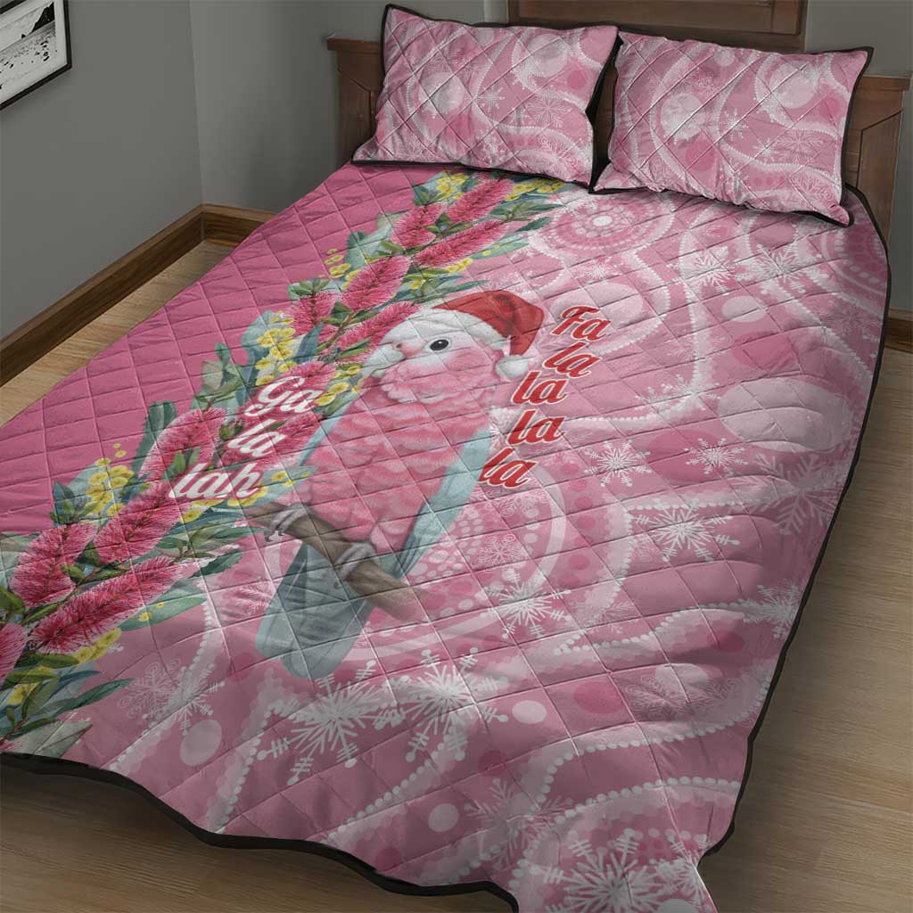 Australia Pink Galah Christmas Quilt Bed Set Falalalala Galalah Bottlebrush Aboriginal Art - Aussie Hoodie
