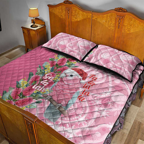 Australia Pink Galah Christmas Quilt Bed Set Falalalala Galalah Bottlebrush Aboriginal Art - Aussie Hoodie