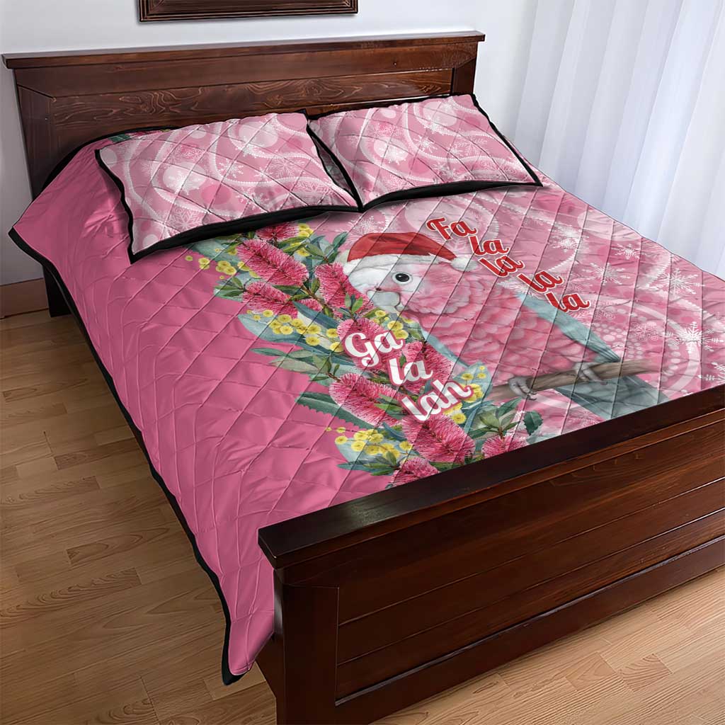 Australia Pink Galah Christmas Quilt Bed Set Falalalala Galalah Bottlebrush Aboriginal Art - Aussie Hoodie