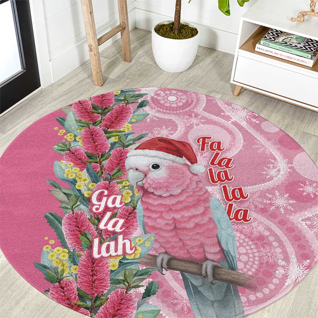 Australia Pink Galah Christmas Round Carpet Falalalala Galalah Bottlebrush Aboriginal Art - Aussie Hoodie