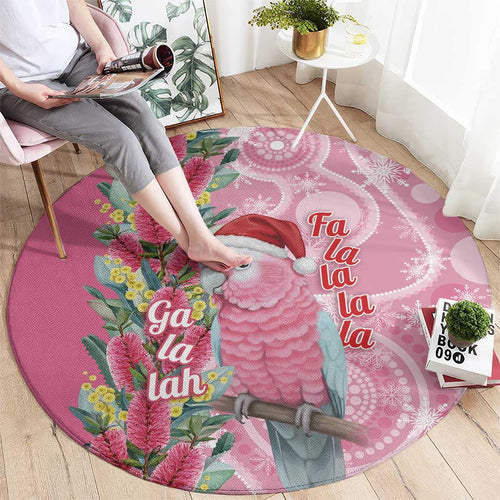 Australia Pink Galah Christmas Round Carpet Falalalala Galalah Bottlebrush Aboriginal Art - Aussie Hoodie