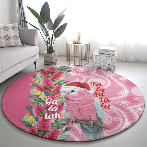 Australia Pink Galah Christmas Round Carpet Falalalala Galalah Bottlebrush Aboriginal Art - Aussie Hoodie