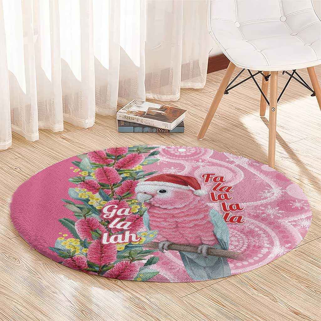 Australia Pink Galah Christmas Round Carpet Falalalala Galalah Bottlebrush Aboriginal Art - Aussie Hoodie