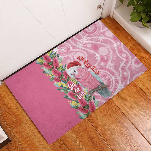Australia Pink Galah Christmas Rubber Doormat Falalalala Galalah Bottlebrush Aboriginal Art - Aussie Hoodie