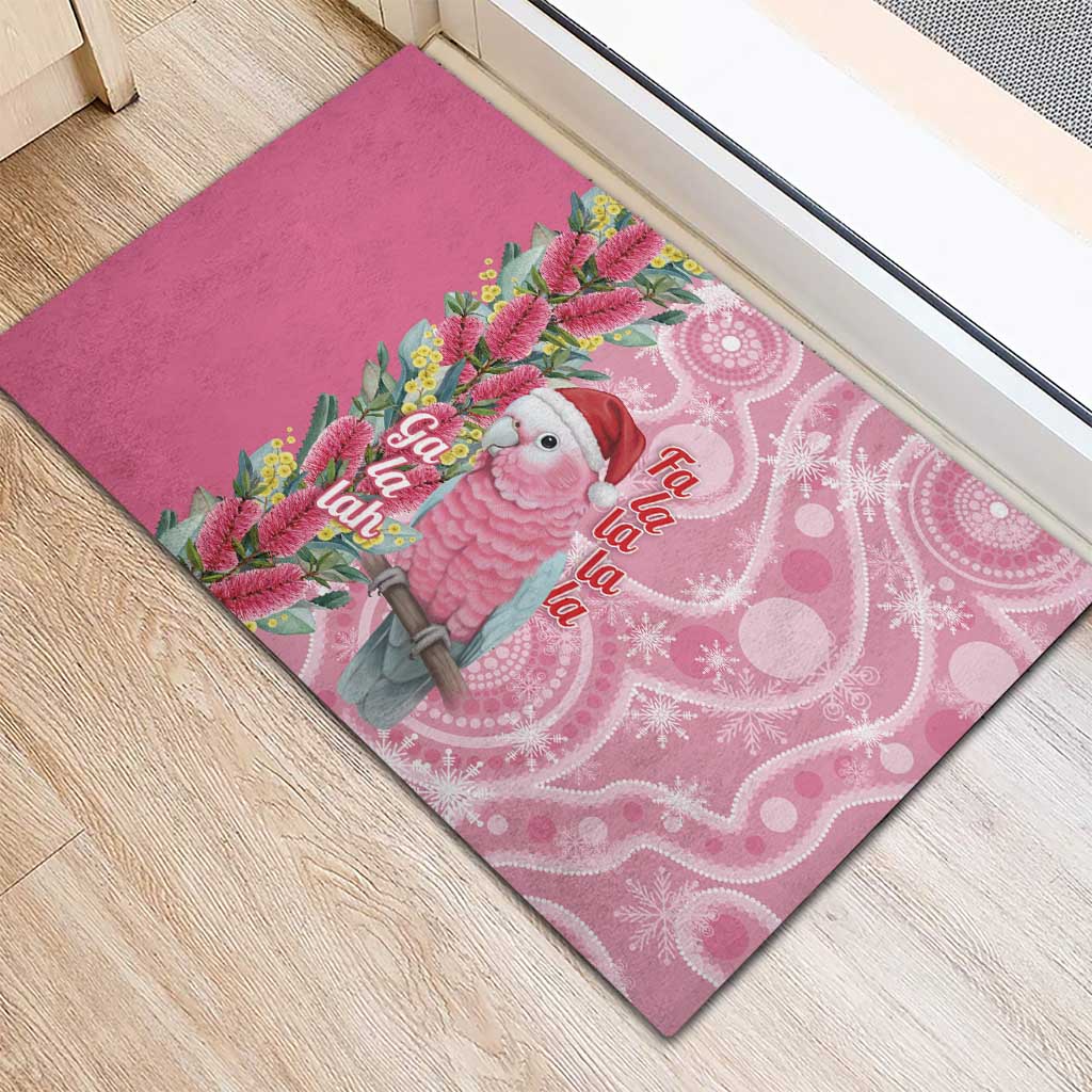 Australia Pink Galah Christmas Rubber Doormat Falalalala Galalah Bottlebrush Aboriginal Art - Aussie Hoodie