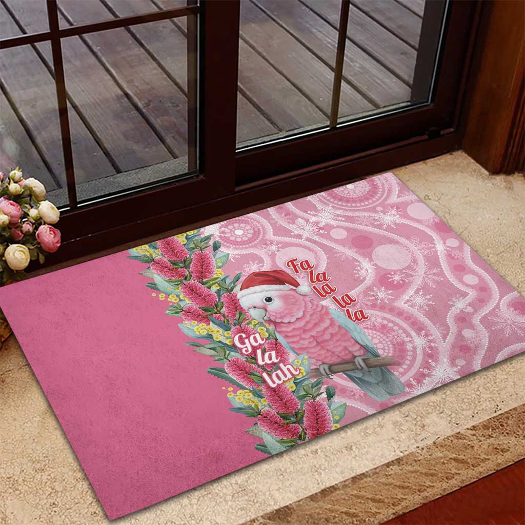 Australia Pink Galah Christmas Rubber Doormat Falalalala Galalah Bottlebrush Aboriginal Art - Aussie Hoodie