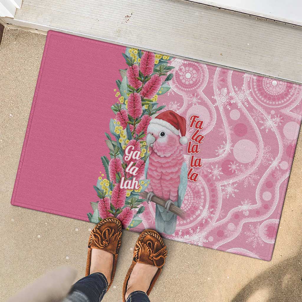 Australia Pink Galah Christmas Rubber Doormat Falalalala Galalah Bottlebrush Aboriginal Art - Aussie Hoodie