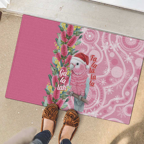 Australia Pink Galah Christmas Rubber Doormat Falalalala Galalah Bottlebrush Aboriginal Art - Aussie Hoodie