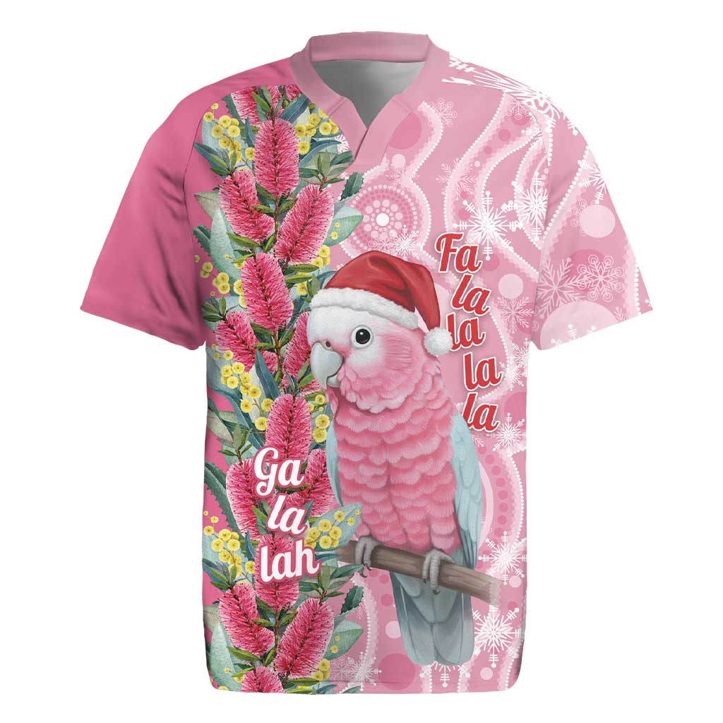 Australia Pink Galah Christmas Rugby Jersey Falalalala Galalah Bottlebrush Aboriginal Art - Aussie Hoodie