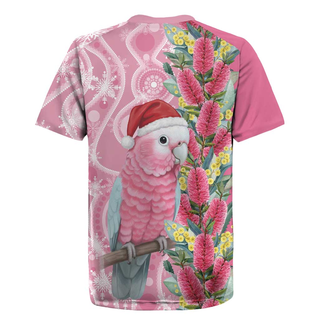 Australia Pink Galah Christmas Rugby Jersey Falalalala Galalah Bottlebrush Aboriginal Art - Aussie Hoodie