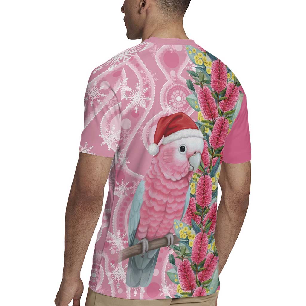 Australia Pink Galah Christmas Rugby Jersey Falalalala Galalah Bottlebrush Aboriginal Art - Aussie Hoodie
