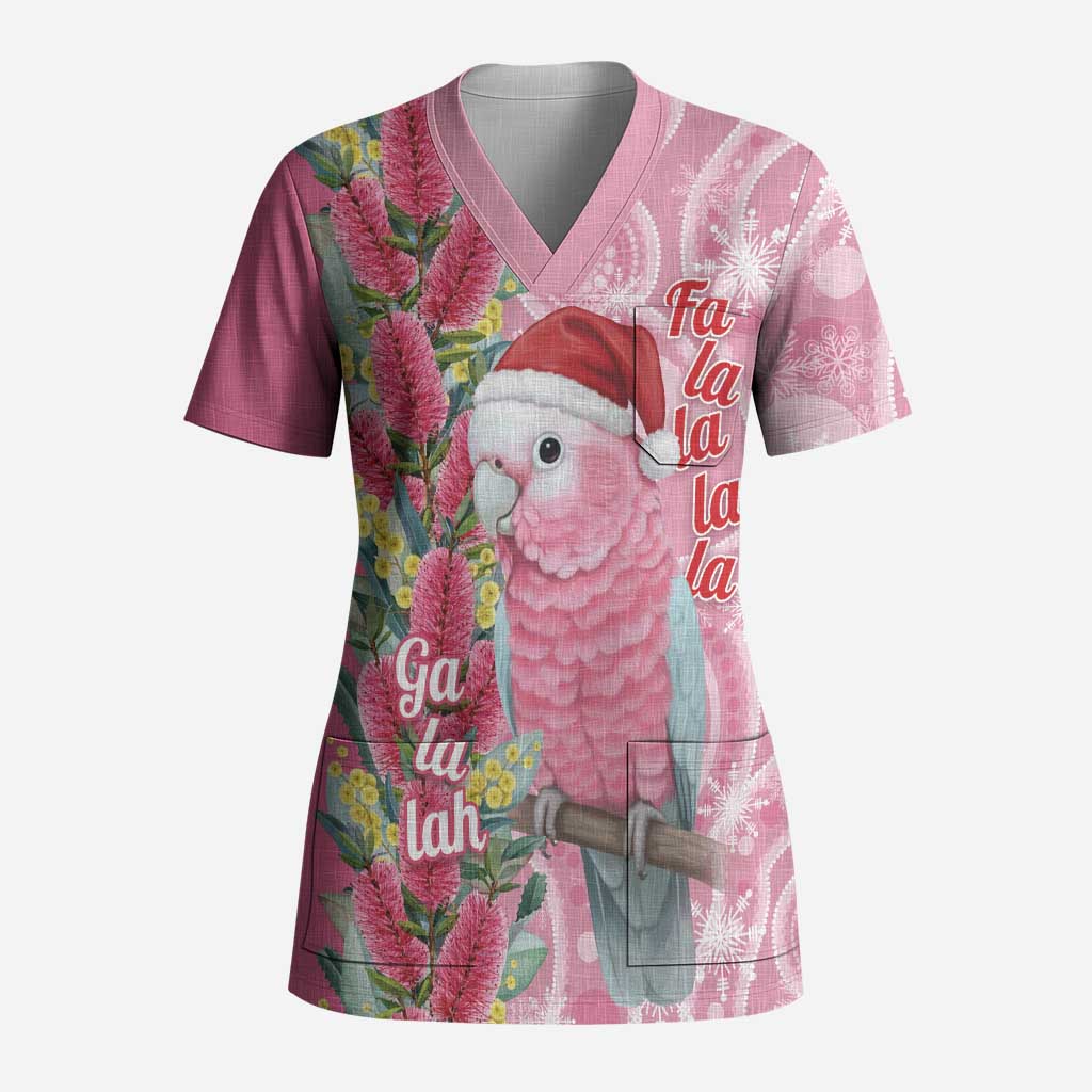 Australia Pink Galah Christmas Scrub Top Falalalala Galalah Bottlebrush Aboriginal Art - Aussie Hoodie