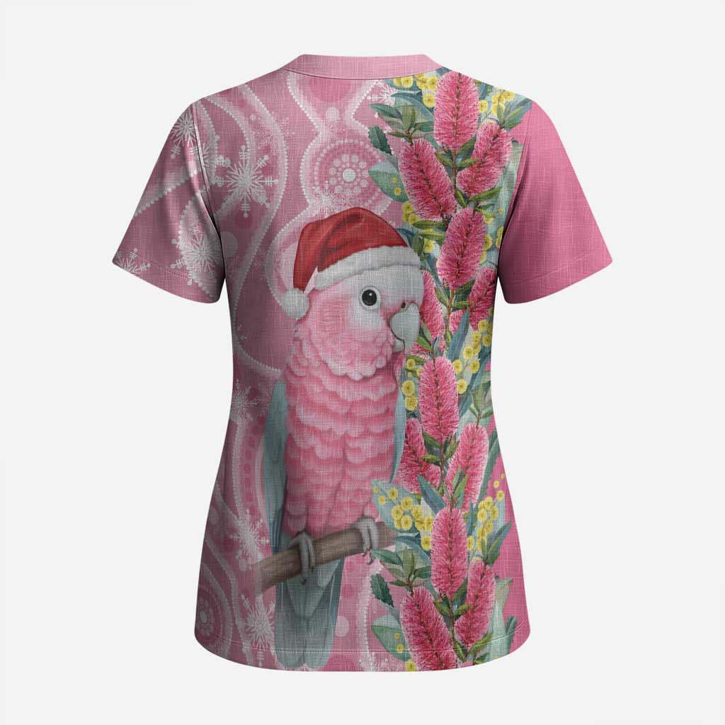 Australia Pink Galah Christmas Scrub Top Falalalala Galalah Bottlebrush Aboriginal Art - Aussie Hoodie