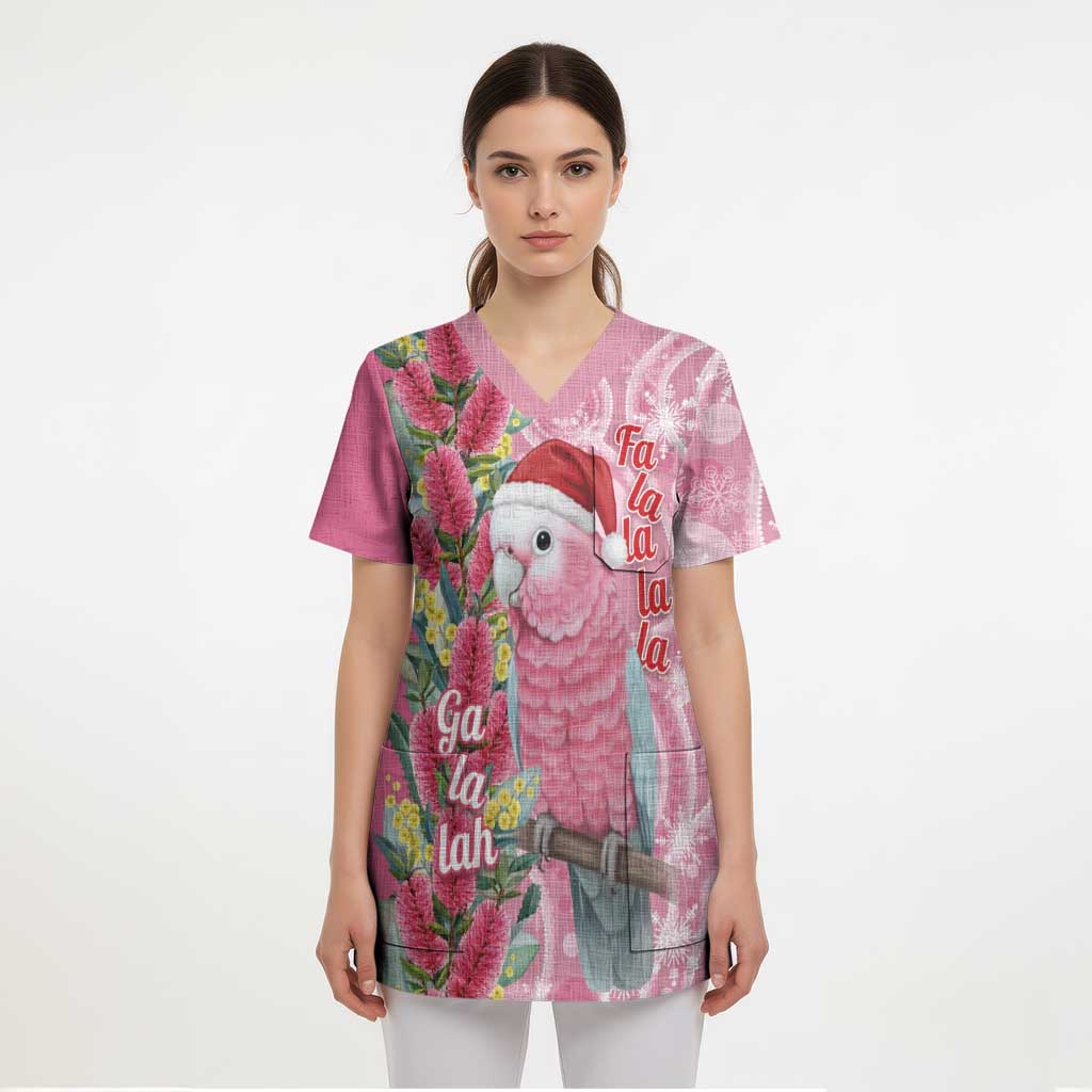 Australia Pink Galah Christmas Scrub Top Falalalala Galalah Bottlebrush Aboriginal Art - Aussie Hoodie
