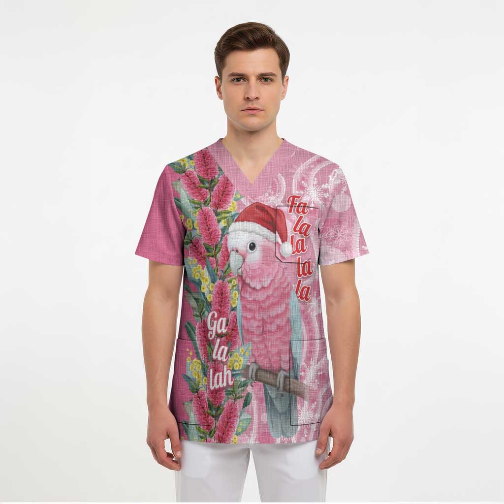 Australia Pink Galah Christmas Scrub Top Falalalala Galalah Bottlebrush Aboriginal Art - Aussie Hoodie