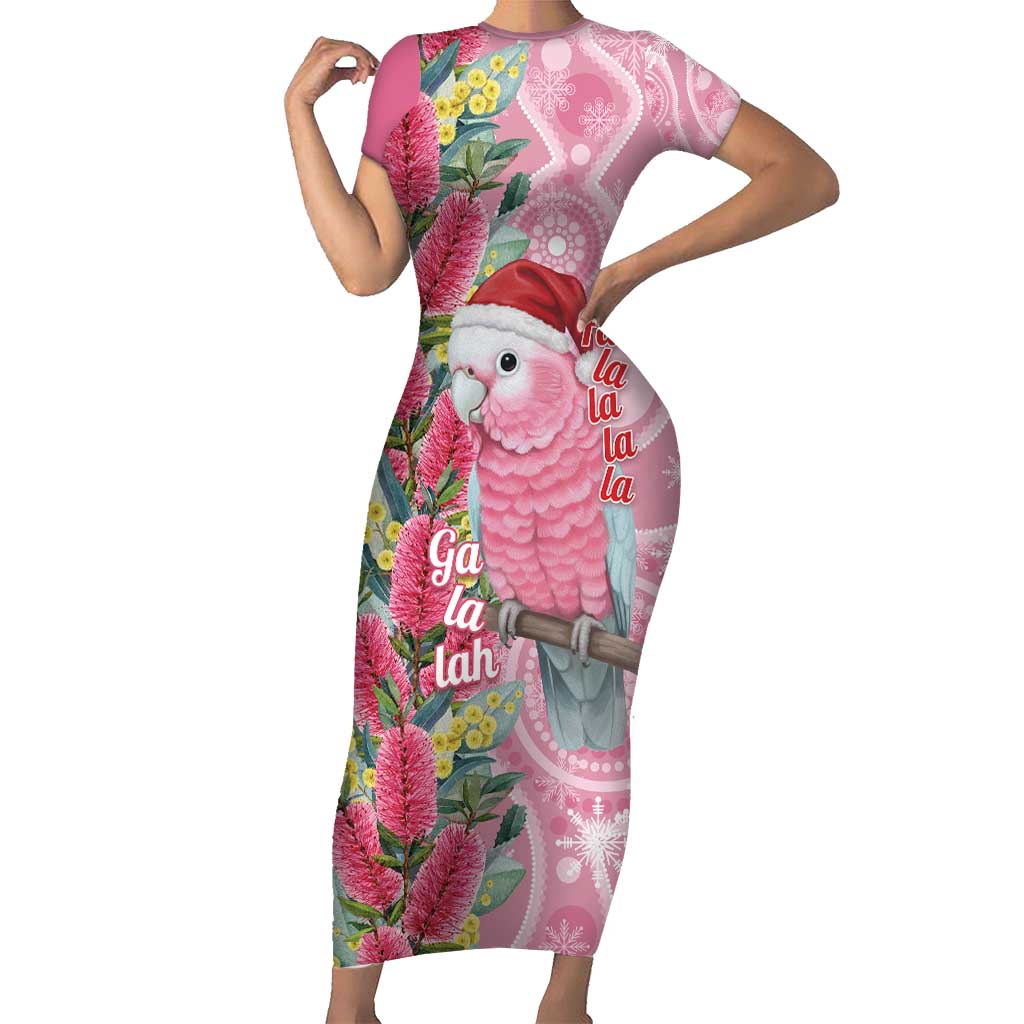 Australia Pink Galah Christmas Short Sleeve Bodycon Dress Falalalala Galalah Bottlebrush Aboriginal Art - Aussie Hoodie