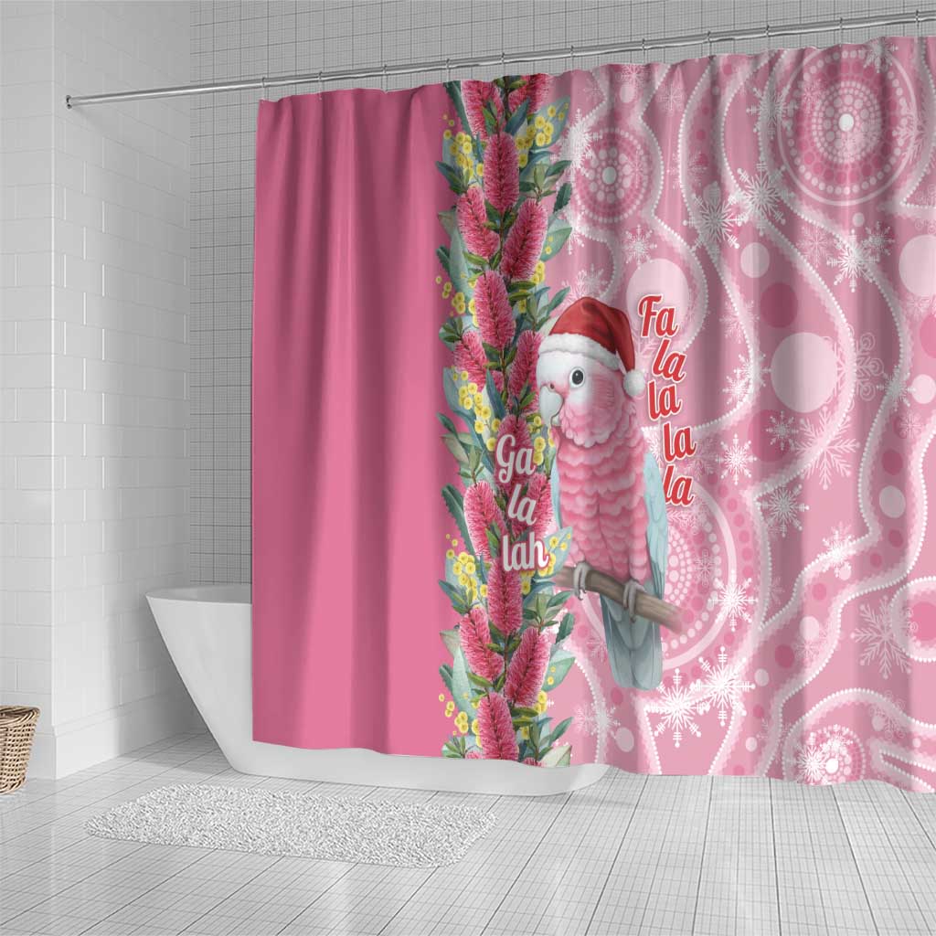 Australia Pink Galah Christmas Shower Curtain Falalalala Galalah Bottlebrush Aboriginal Art - Aussie Hoodie