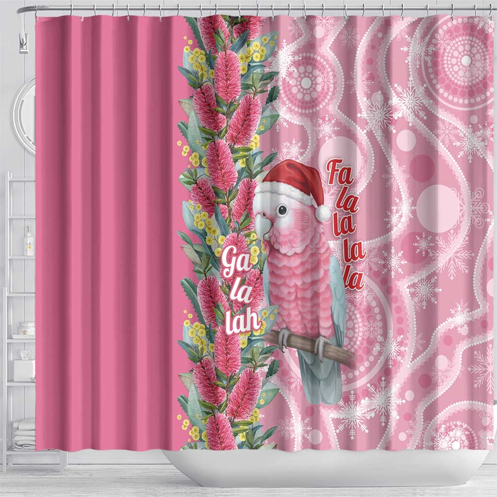 Australia Pink Galah Christmas Shower Curtain Falalalala Galalah Bottlebrush Aboriginal Art - Aussie Hoodie