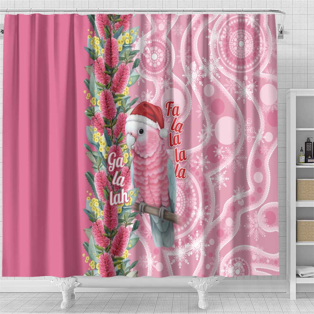 Australia Pink Galah Christmas Shower Curtain Falalalala Galalah Bottlebrush Aboriginal Art - Aussie Hoodie