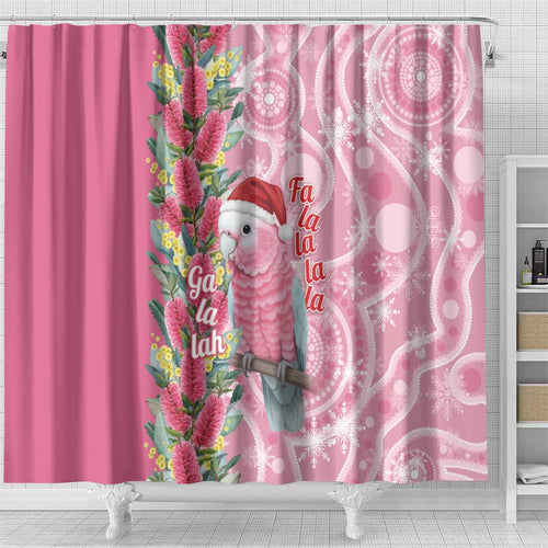 Australia Pink Galah Christmas Shower Curtain Falalalala Galalah Bottlebrush Aboriginal Art - Aussie Hoodie