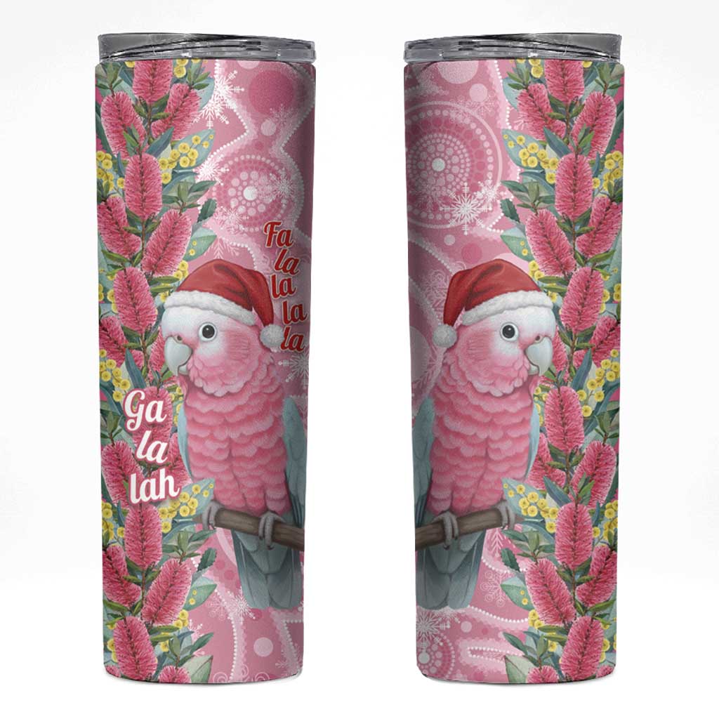 Australia Pink Galah Christmas Skinny Tumbler Falalalala Galalah Bottlebrush Aboriginal Art - Aussie Hoodie