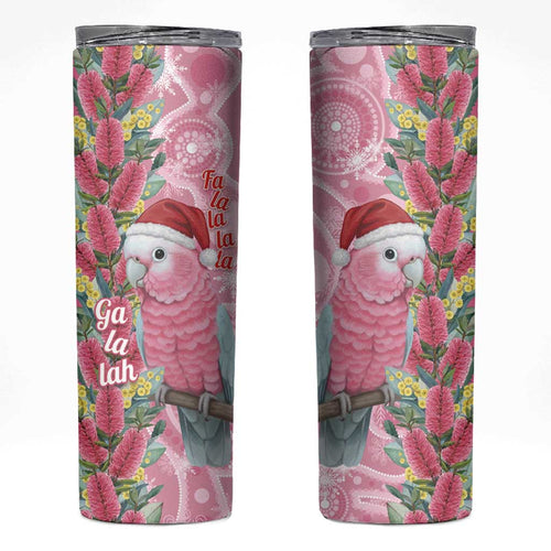 Australia Pink Galah Christmas Skinny Tumbler Falalalala Galalah Bottlebrush Aboriginal Art - Aussie Hoodie
