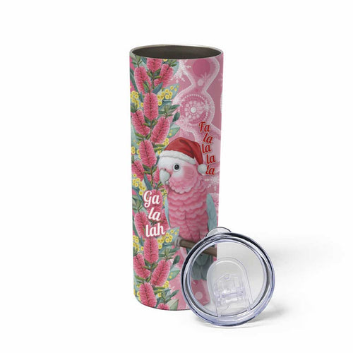 Australia Pink Galah Christmas Skinny Tumbler Falalalala Galalah Bottlebrush Aboriginal Art - Aussie Hoodie