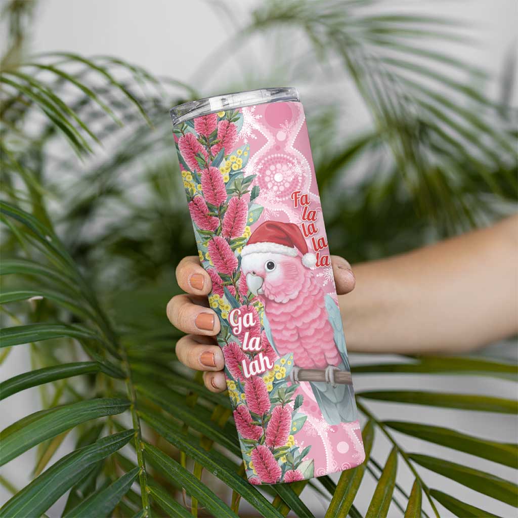 Australia Pink Galah Christmas Skinny Tumbler Falalalala Galalah Bottlebrush Aboriginal Art - Aussie Hoodie