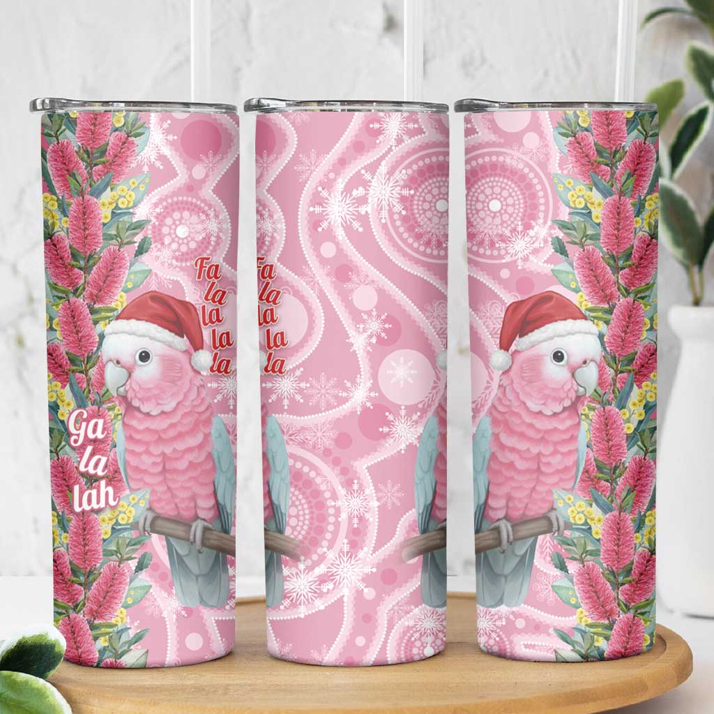 Australia Pink Galah Christmas Skinny Tumbler Falalalala Galalah Bottlebrush Aboriginal Art - Aussie Hoodie