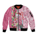 Australia Pink Galah Christmas Sleeve Zip Bomber Jacket Falalalala Galalah Bottlebrush Aboriginal Art - Aussie Hoodie