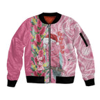 Australia Pink Galah Christmas Sleeve Zip Bomber Jacket Falalalala Galalah Bottlebrush Aboriginal Art - Aussie Hoodie