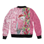 Australia Pink Galah Christmas Sleeve Zip Bomber Jacket Falalalala Galalah Bottlebrush Aboriginal Art - Aussie Hoodie