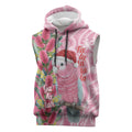 Australia Pink Galah Christmas Sleeveless Hoodie Falalalala Galalah Bottlebrush Aboriginal Art - Aussie Hoodie