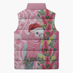 Australia Pink Galah Christmas Sleeveless Puffer Jacket Falalalala Galalah Bottlebrush Aboriginal Art - Aussie Hoodie