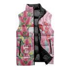 Australia Pink Galah Christmas Sleeveless Puffer Jacket Falalalala Galalah Bottlebrush Aboriginal Art - Aussie Hoodie
