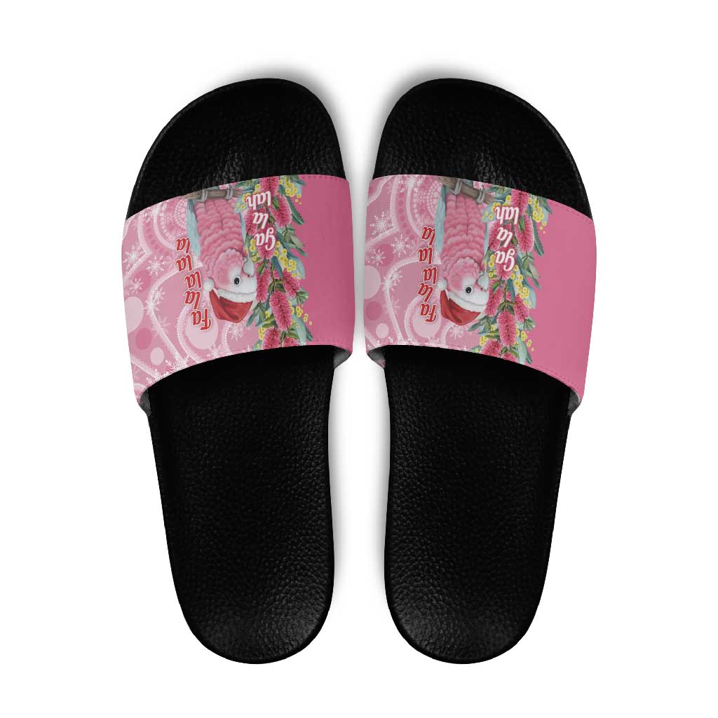 Australia Pink Galah Christmas Slide Sandals Falalalala Galalah Bottlebrush Aboriginal Art - Aussie Hoodie