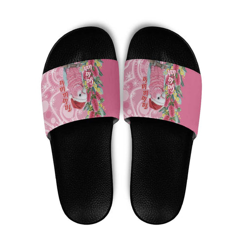 Australia Pink Galah Christmas Slide Sandals Falalalala Galalah Bottlebrush Aboriginal Art - Aussie Hoodie