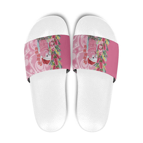 Australia Pink Galah Christmas Slide Sandals Falalalala Galalah Bottlebrush Aboriginal Art - Aussie Hoodie