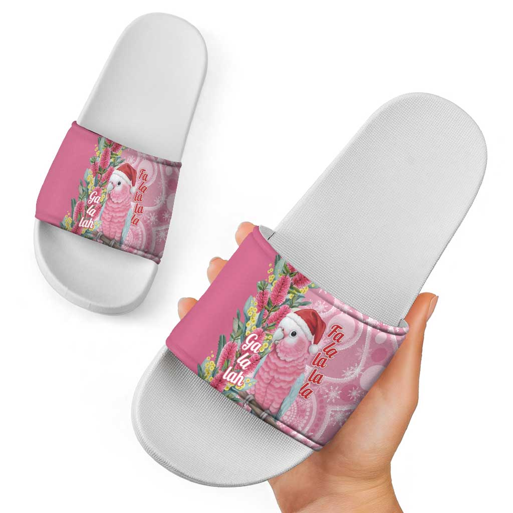 Australia Pink Galah Christmas Slide Sandals Falalalala Galalah Bottlebrush Aboriginal Art - Aussie Hoodie