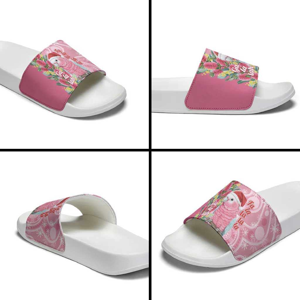 Australia Pink Galah Christmas Slide Sandals Falalalala Galalah Bottlebrush Aboriginal Art - Aussie Hoodie