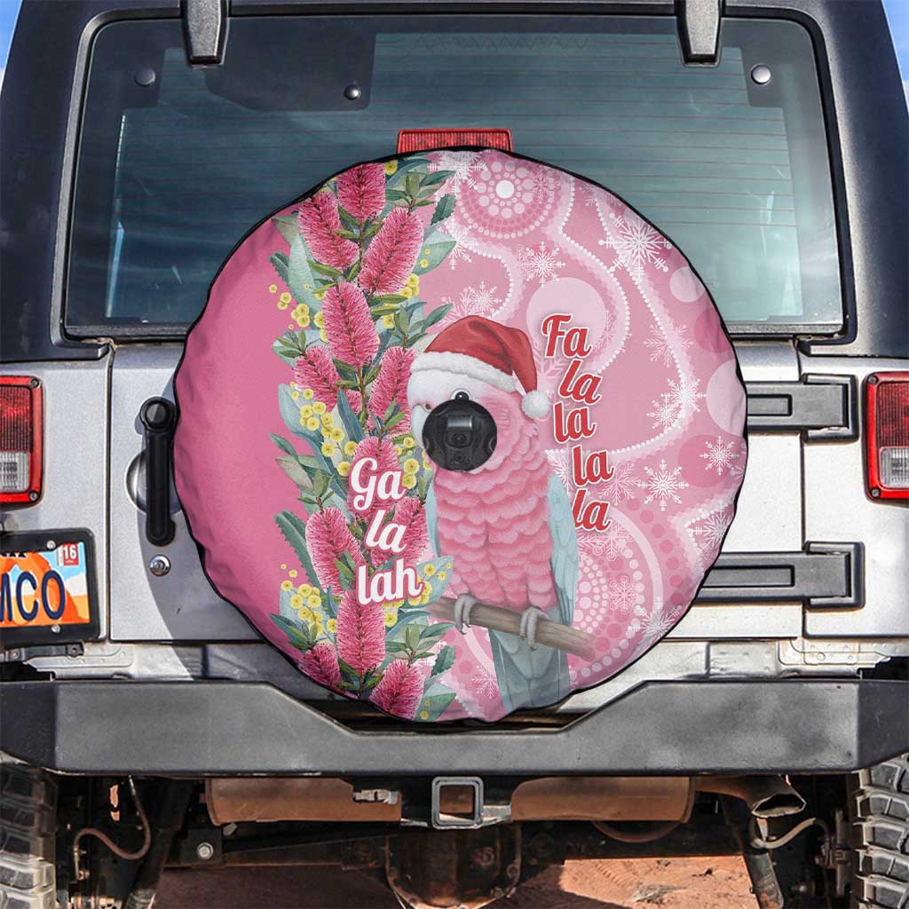 Australia Pink Galah Christmas Spare Tire Cover Falalalala Galalah Bottlebrush Aboriginal Art - Aussie Hoodie