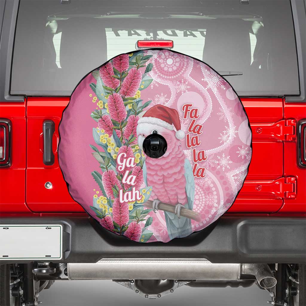 Australia Pink Galah Christmas Spare Tire Cover Falalalala Galalah Bottlebrush Aboriginal Art - Aussie Hoodie